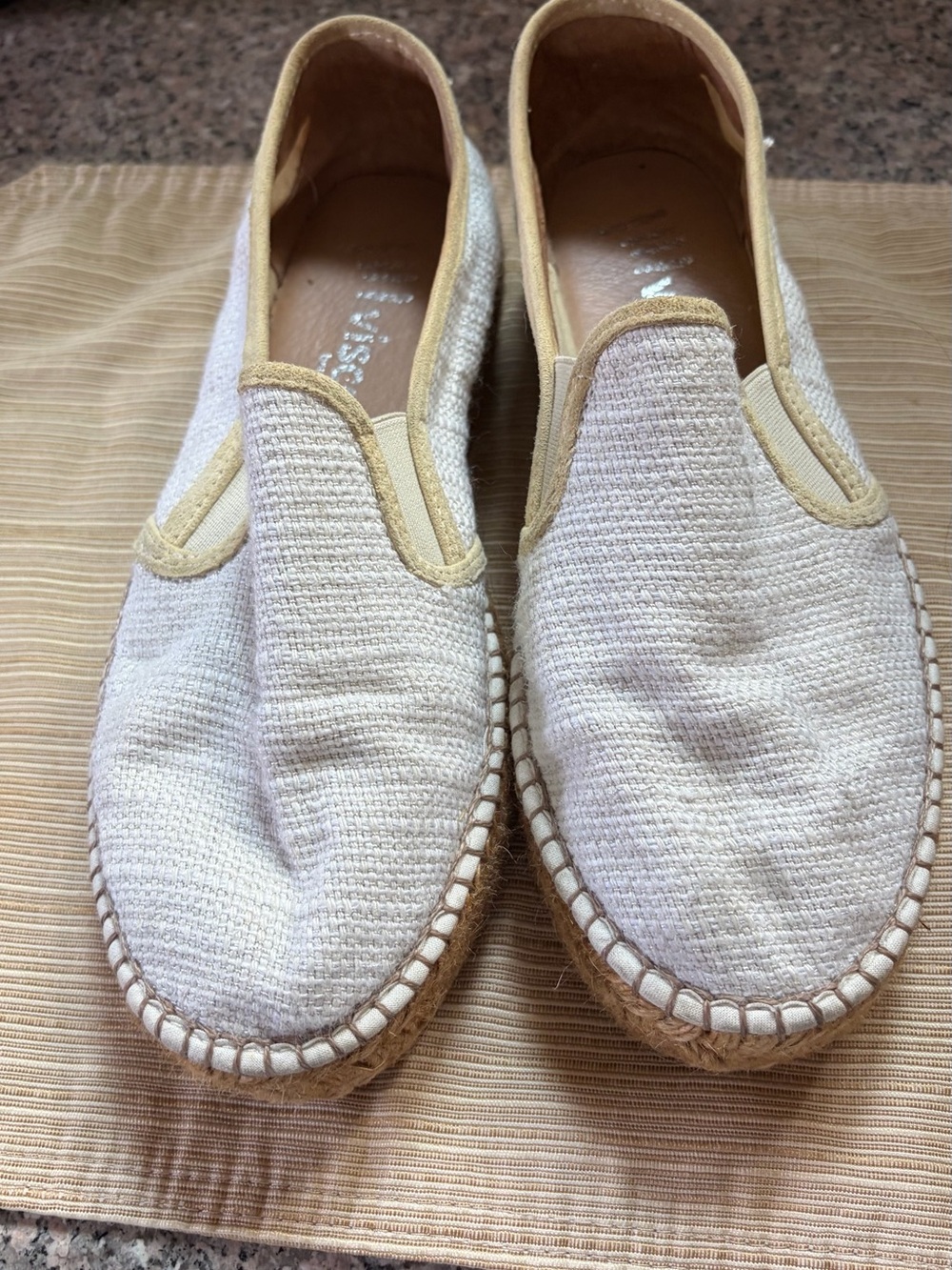 Women’s Slip-On Espadrilles in Cream with Tan Trim